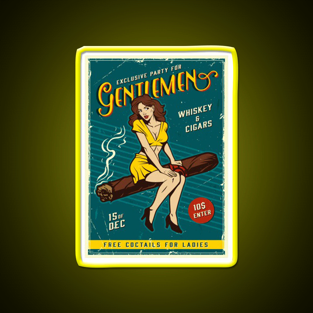Vintage Poster Gentlemens Party Whiskey Drink Bar Led Neon Sign Rgb Color