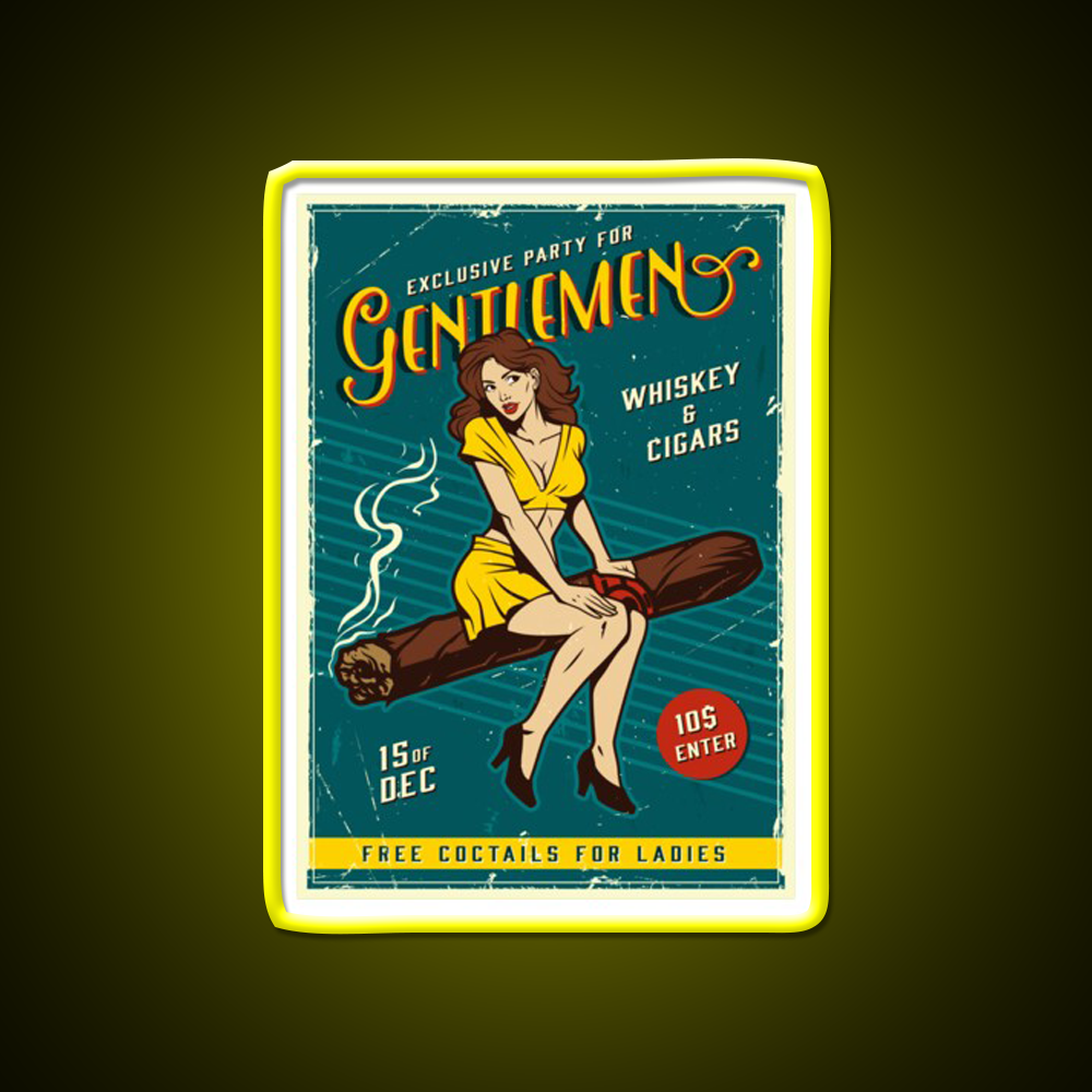 Vintage Poster Gentlemens Party Whiskey Drink Bar Led Neon Sign Rgb Color