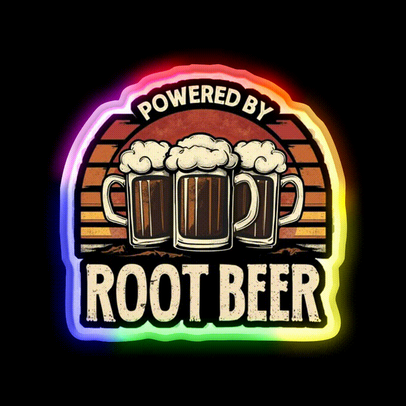 Vintage Powered By Root Beer Funny Drinking Beer Bar Decor Led Neon Sign Rgb Color - LED neon sign close-up detail