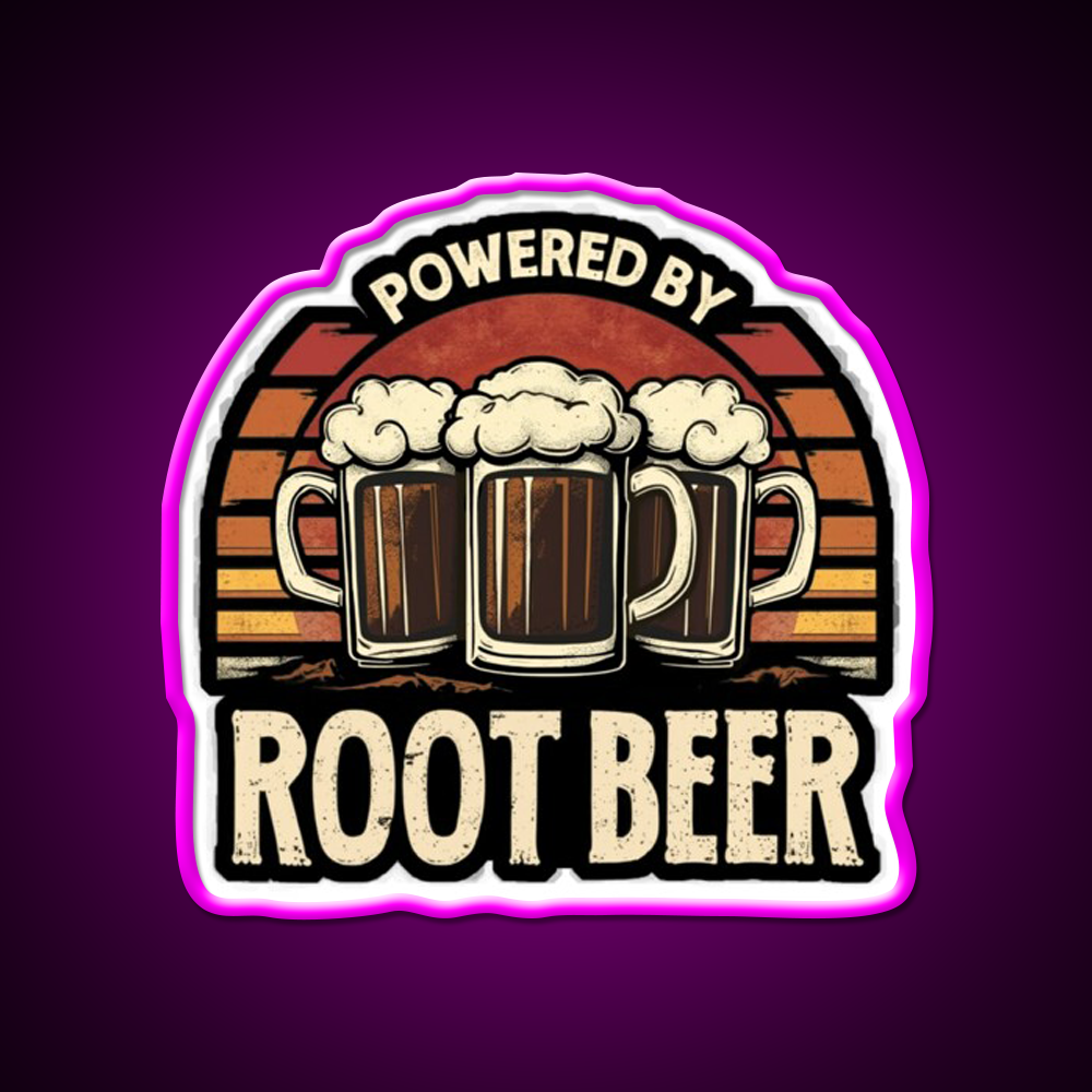 Vintage Powered By Root Beer Funny Drinking Beer Bar Decor Led Neon Sign Rgb Color - Neon sign mounted on wall in room