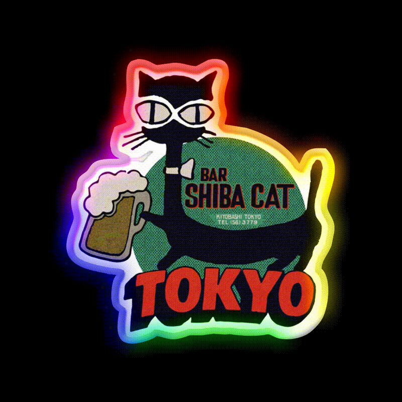 Vintage Shiba Cat Bar Tokyo Beer Bar Decor Led Neon Sign Rgb Color - LED neon sign close-up detail