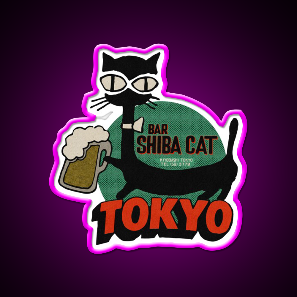 Vintage Shiba Cat Bar Tokyo Beer Bar Decor Led Neon Sign Rgb Color - Neon sign mounted on wall in room