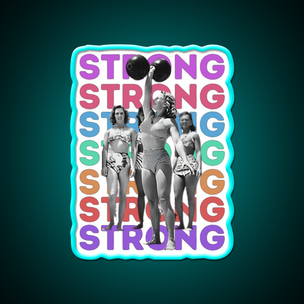 Vintage Strongwoman Muscle Beach Gym Fitness Led Neon Sign Rgb Color - Size and dimension reference