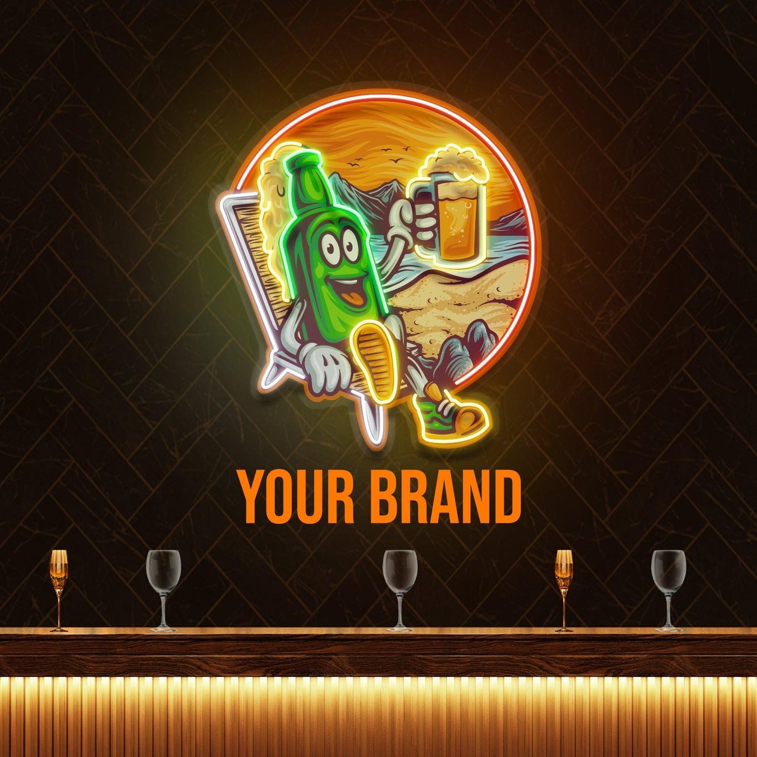 Vintage Summer Cartoon Beer Bottle Bar Uv Printed Led Neon Sign Artwork | Shineneon