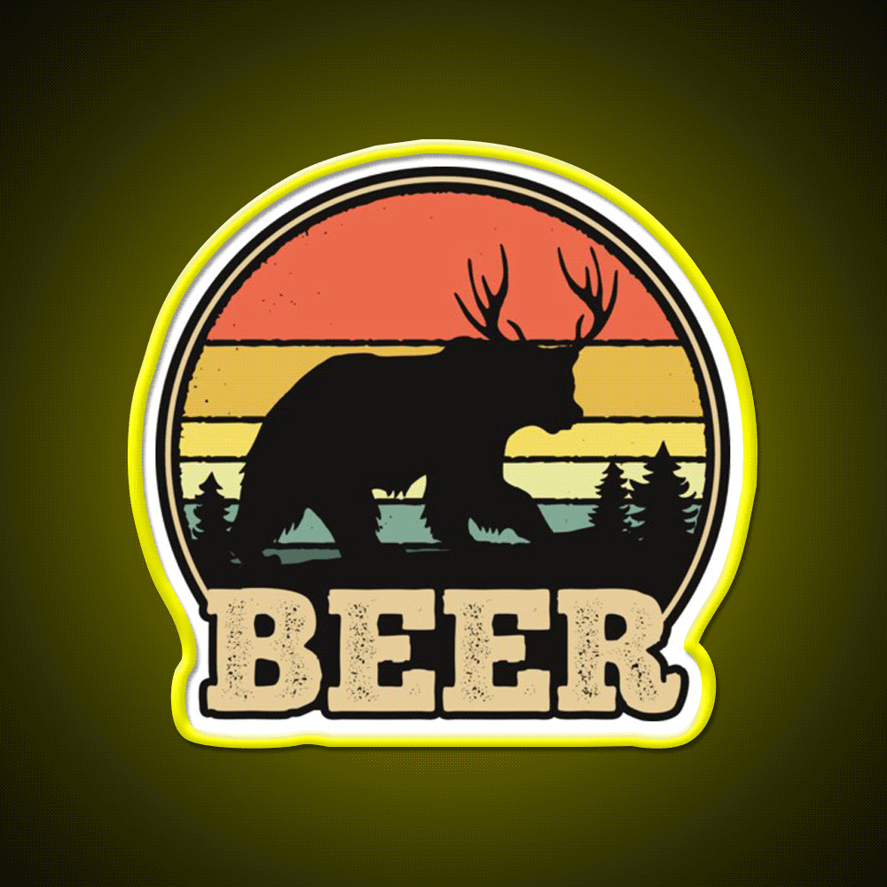 Vintage Sunset Beer Bear Plus Deer Beer Bar Decor Led Neon Sign Rgb Color - Custom LED neon sign front view