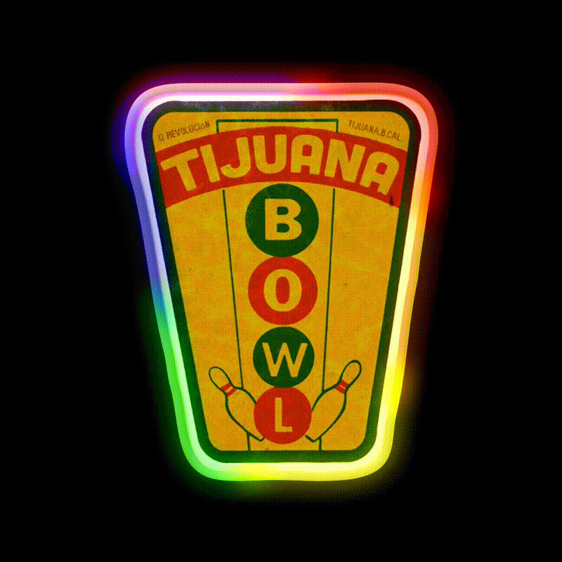 Vintage Tijuana Mexico Bowling Alley Beer Bar Decor Led Neon Sign Rgb Color - LED neon sign close-up detail