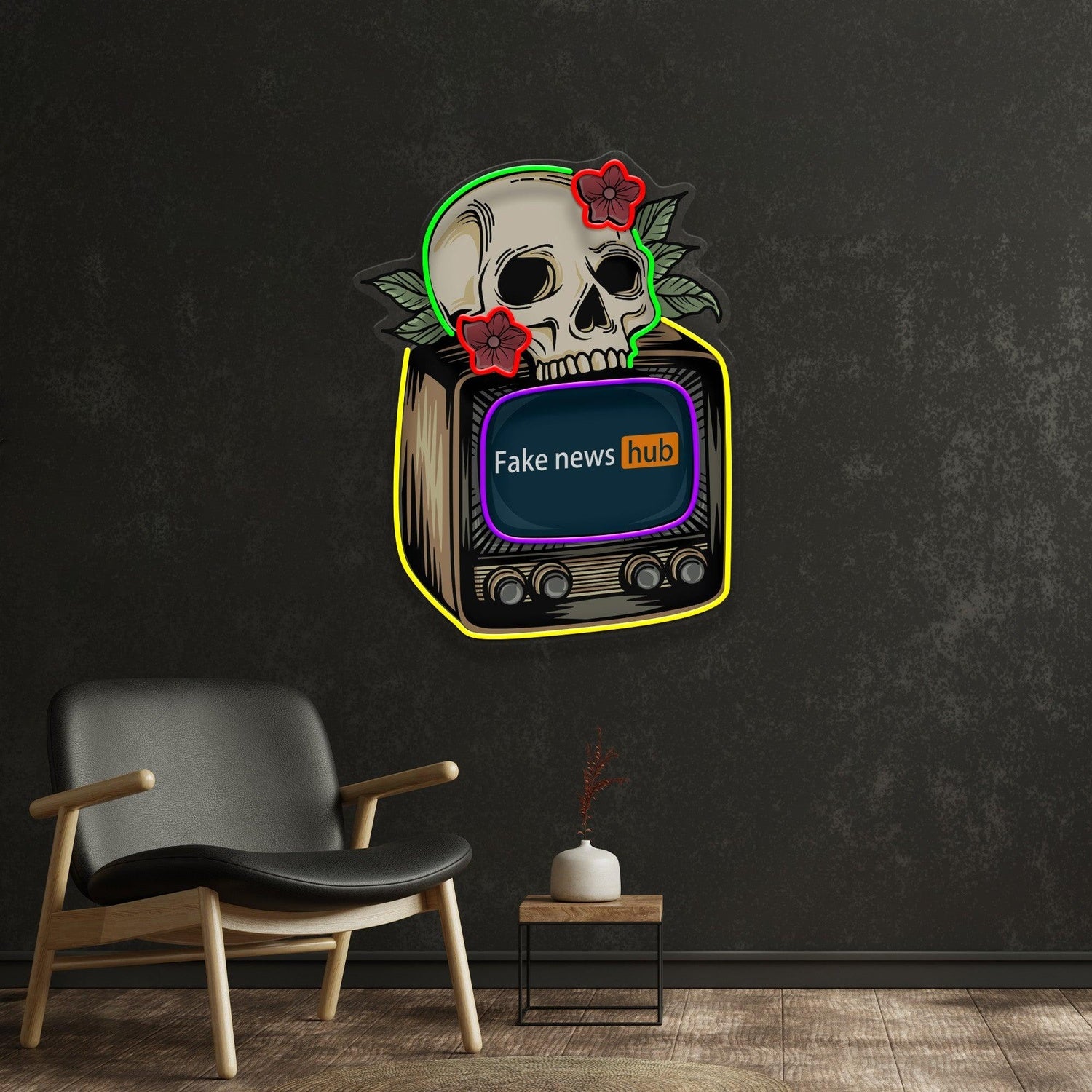 Vintage Tv Skull Fake News Uv Printed Led Neon Sign For Home Cafe Wall Decor | Shineneon
