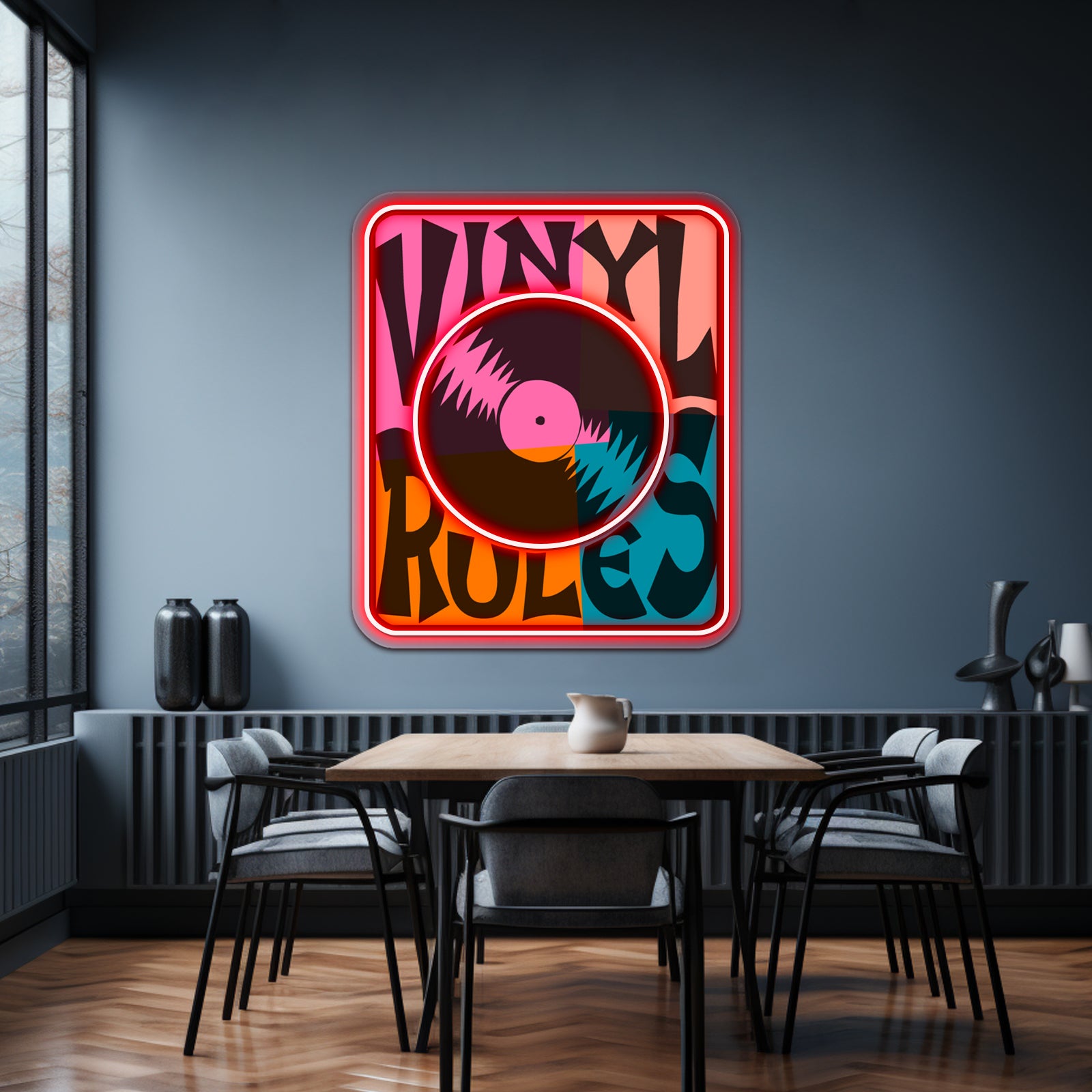 Vinyl Records Rule Pop Artwork Neon Signs Custom | Shineneon