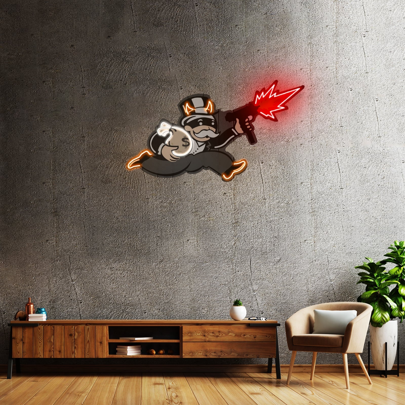 Violent Monopoly Gun Custom Led Signs Artwork For Sale - Shineneon