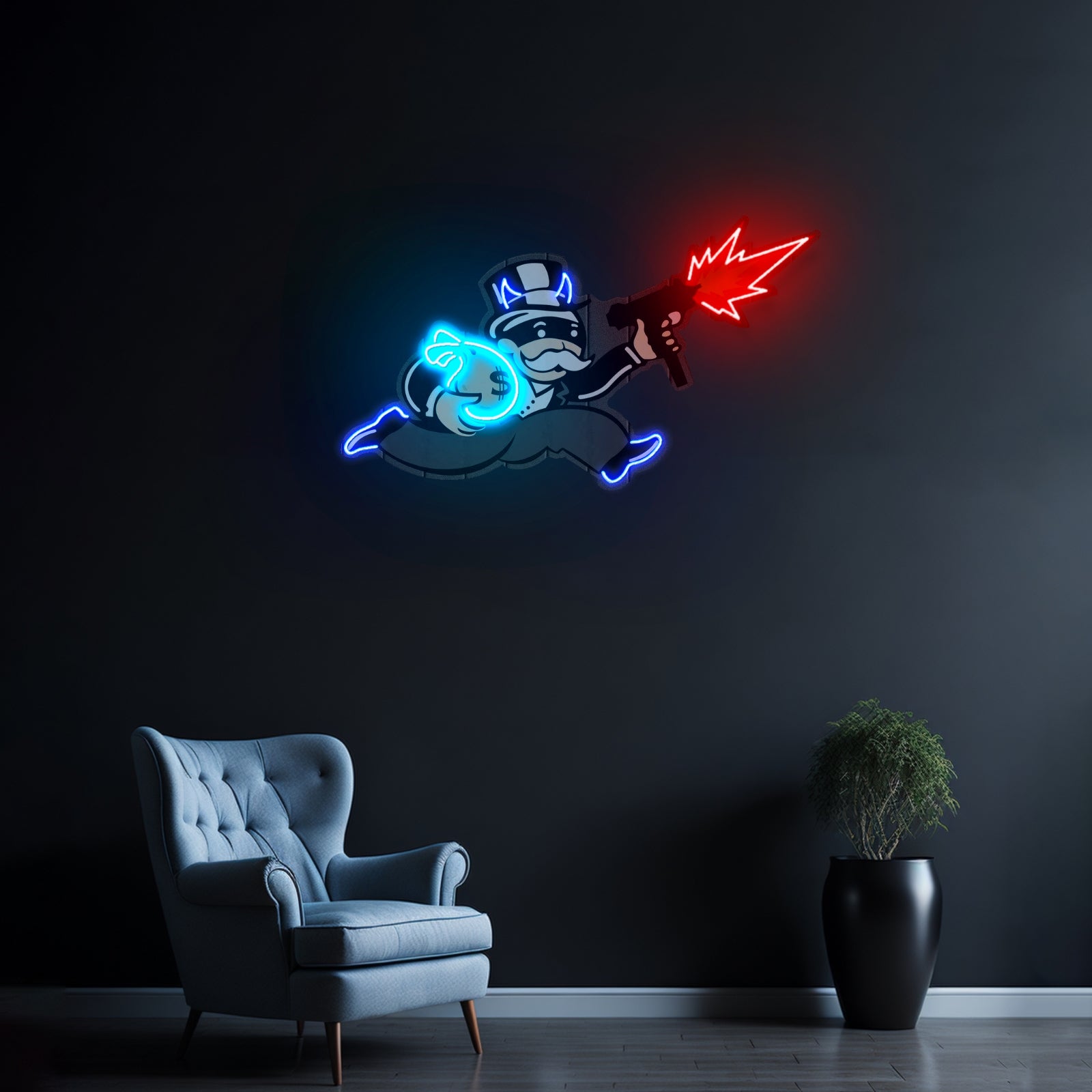 Violent Monopoly Gun Custom Led Signs Artwork For Sale