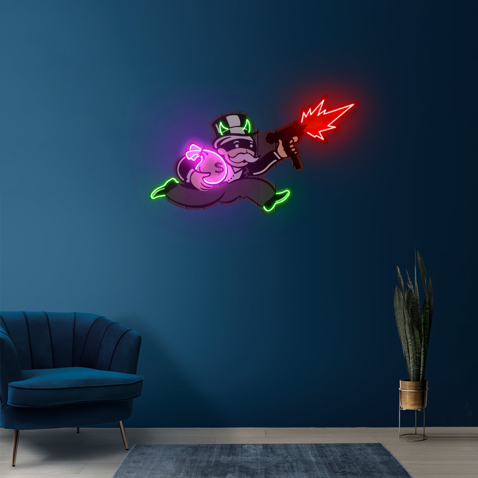 Violent Monopoly Gun Custom Led Signs Artwork For Sale