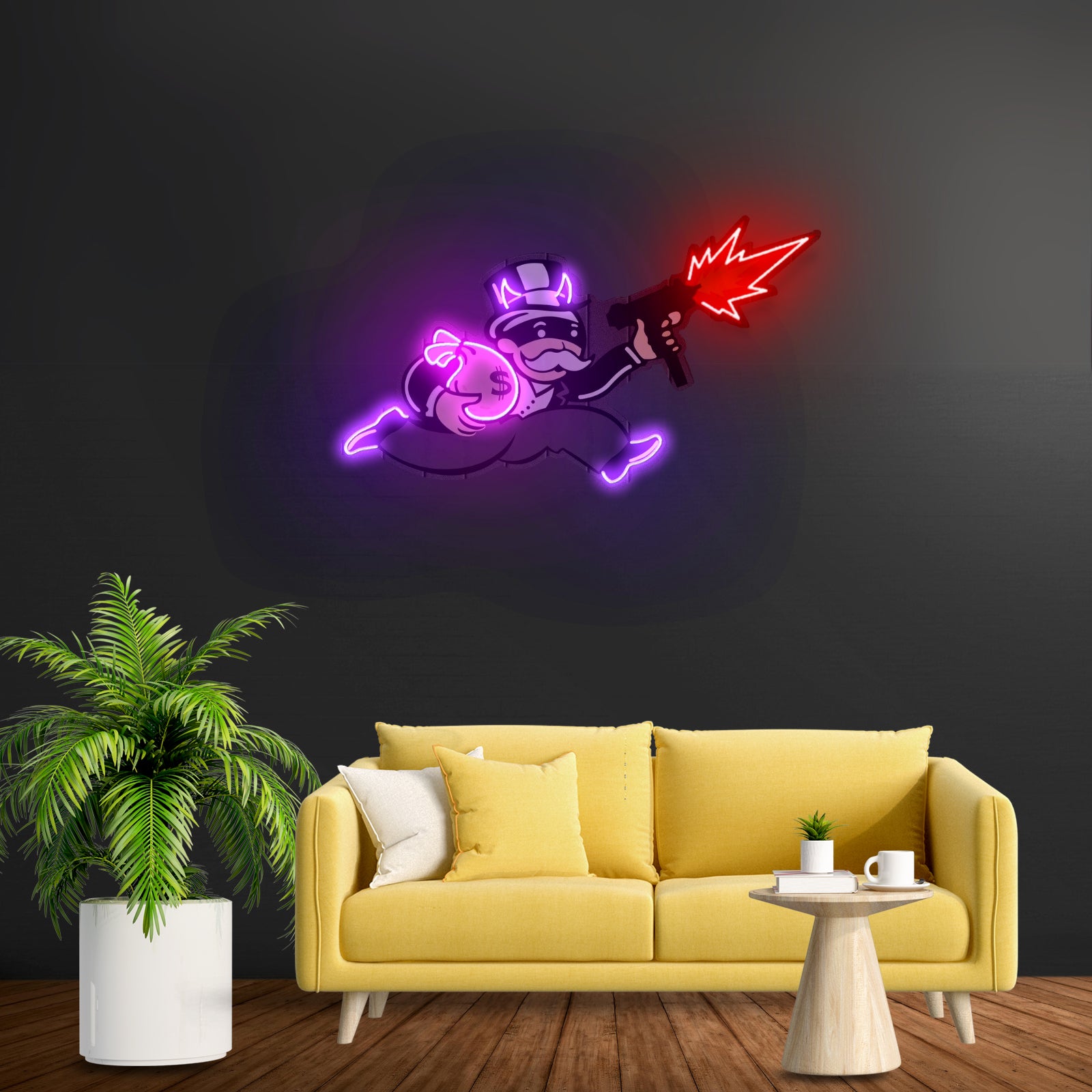 Violent Monopoly Gun Custom Led Signs Artwork For Sale