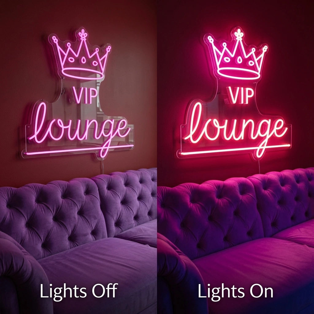 Vip Lounge LED Neon Sign - 06 Day Night Comparison
