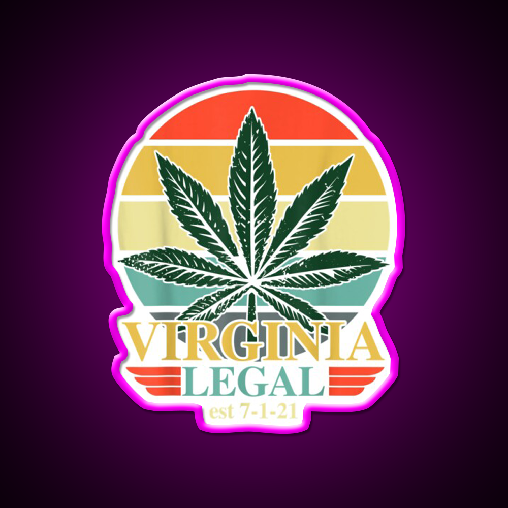 Virginia Legal Medical Stoners Edibles Green Leaf Led Neon Sign Rgb Color - Neon sign mounted on wall in room