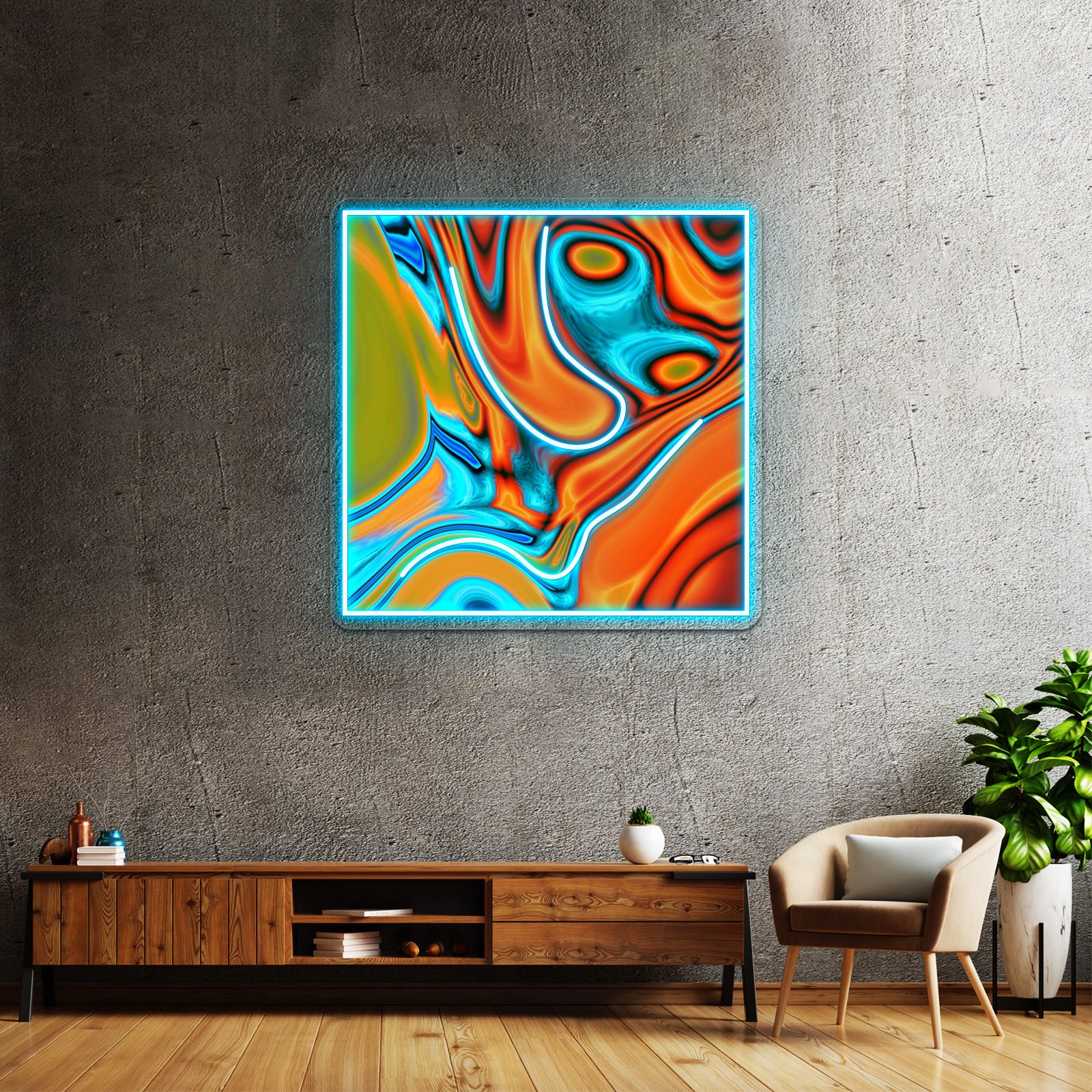 Vivid Modern Southwest Hipster Turquoise Orange Swirls Wall Artwork Neon Signs | Shineneon