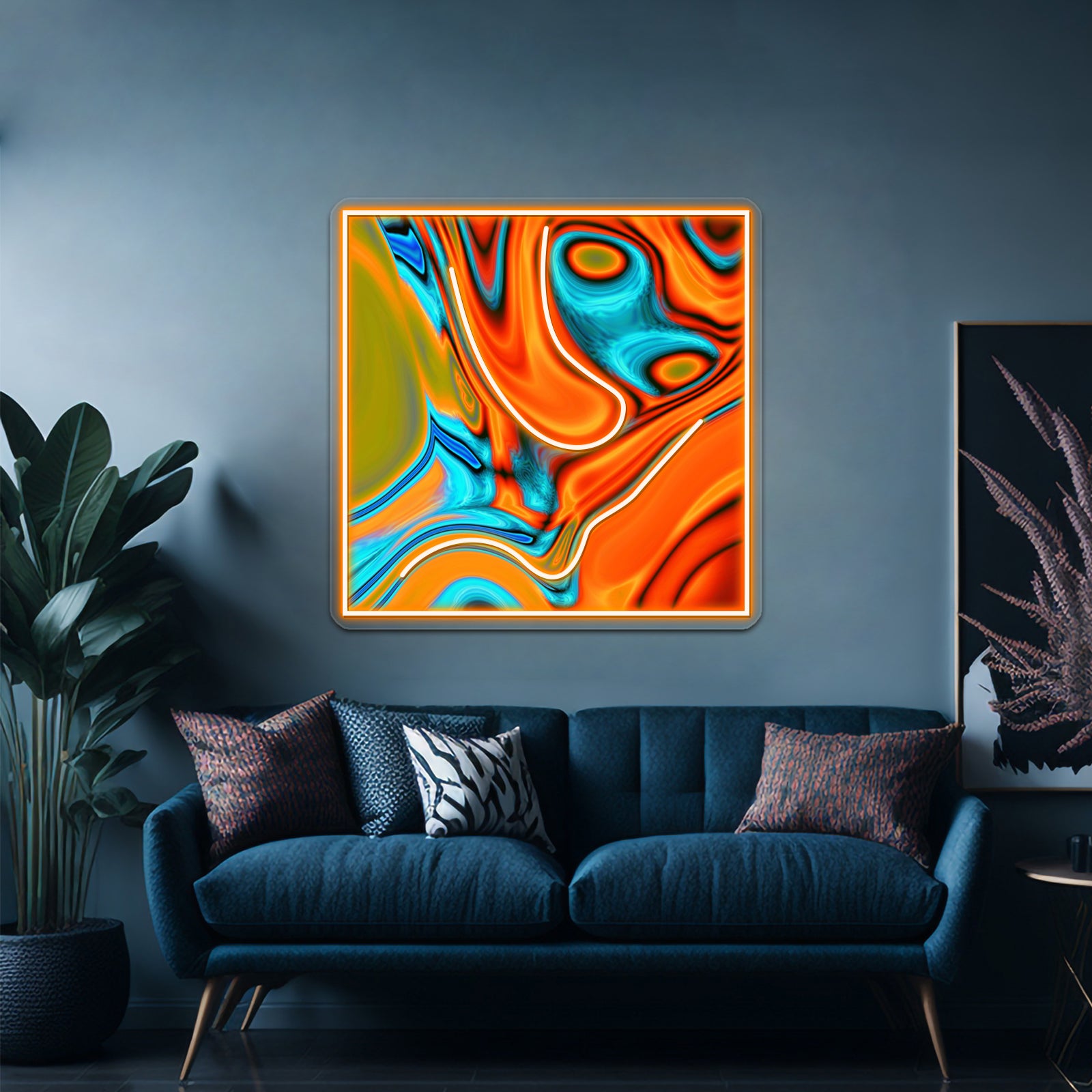 Vivid Modern Southwest Hipster Turquoise Orange Swirls Wall Artwork Neon Signs | Shineneon