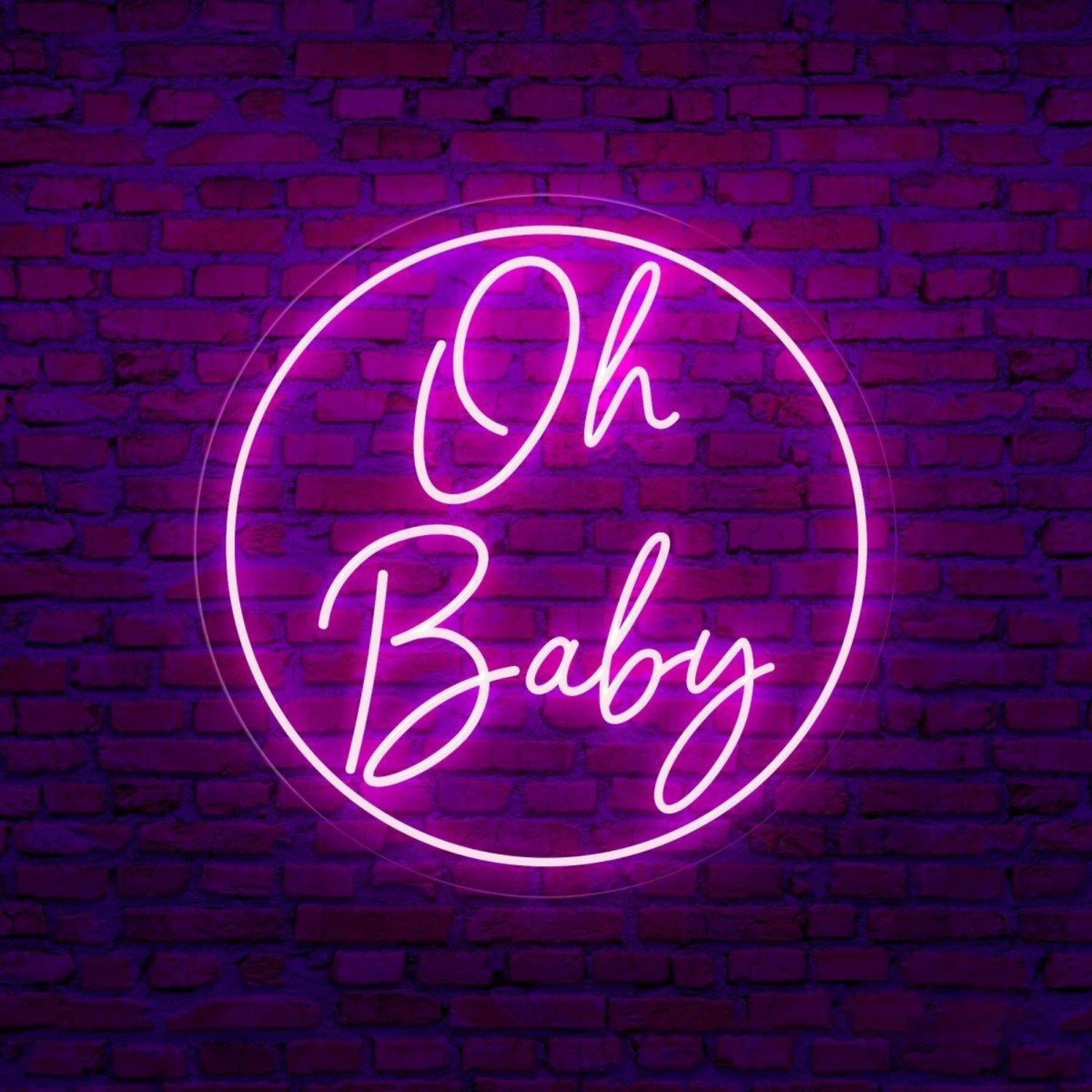 Vivid Pink-Purple Oh Baby Round Led Neon Sign Baby Shower Backdrop Wall Decor | Shineneon