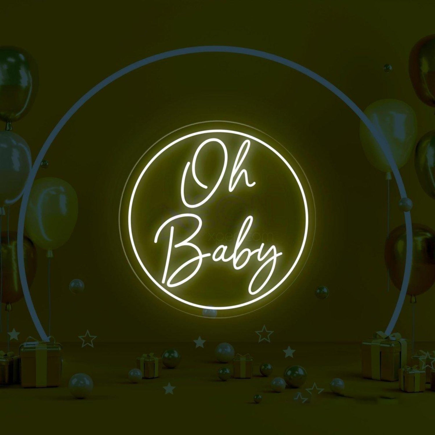 Vivid Pink-Purple Oh Baby Round Led Neon Sign Baby Shower Backdrop Wall Decor | Shineneon