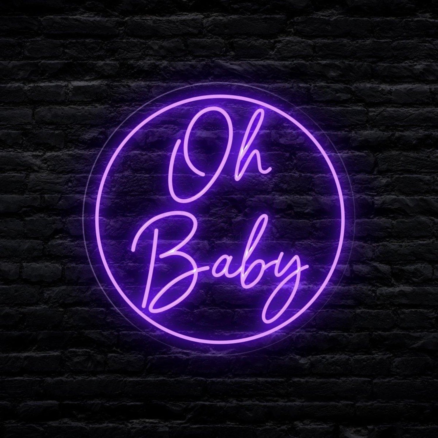 Vivid Pink-Purple Oh Baby Round Led Neon Sign Baby Shower Backdrop Wall Decor | Shineneon