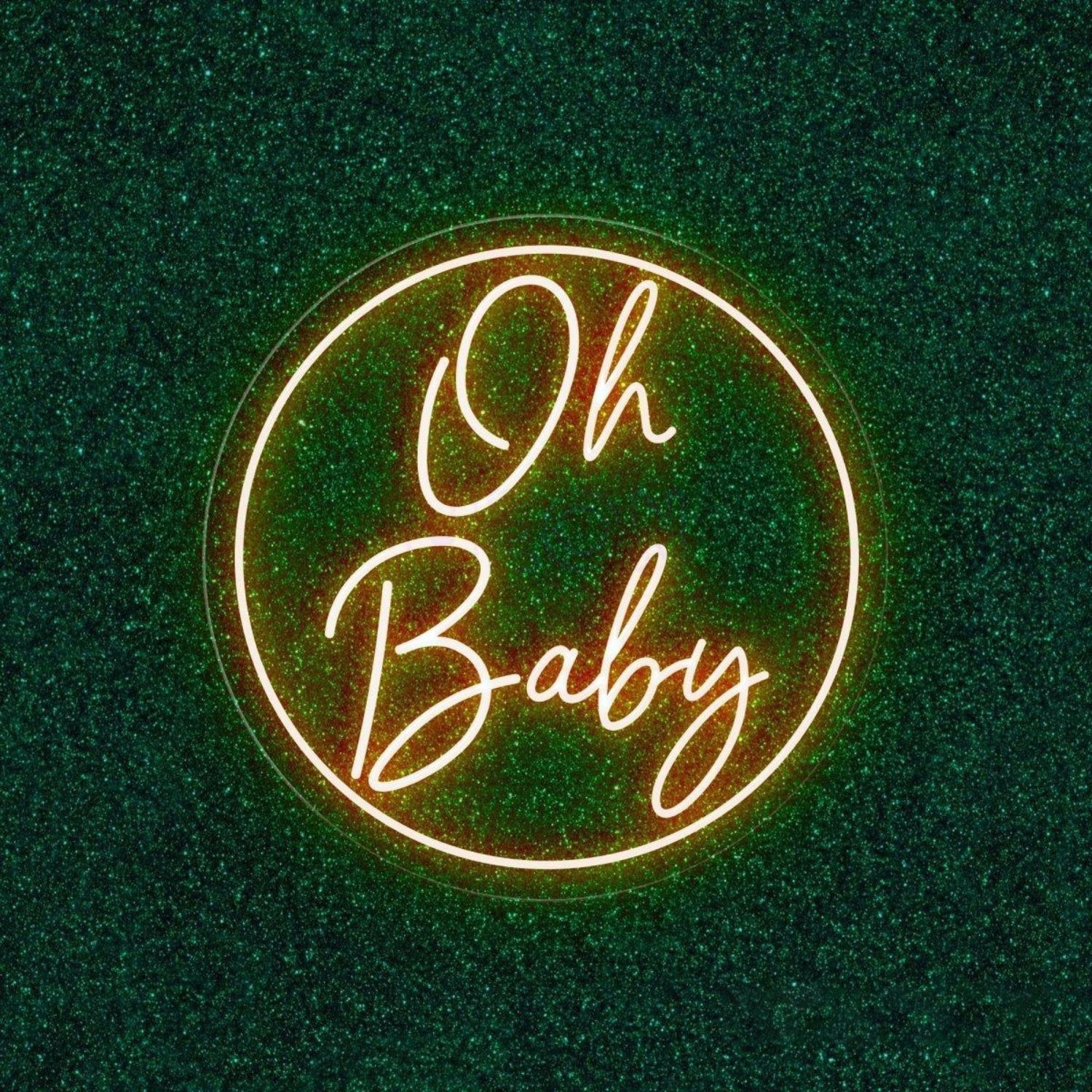 Vivid Pink-Purple Oh Baby Round Led Neon Sign Baby Shower Backdrop Wall Decor | Shineneon