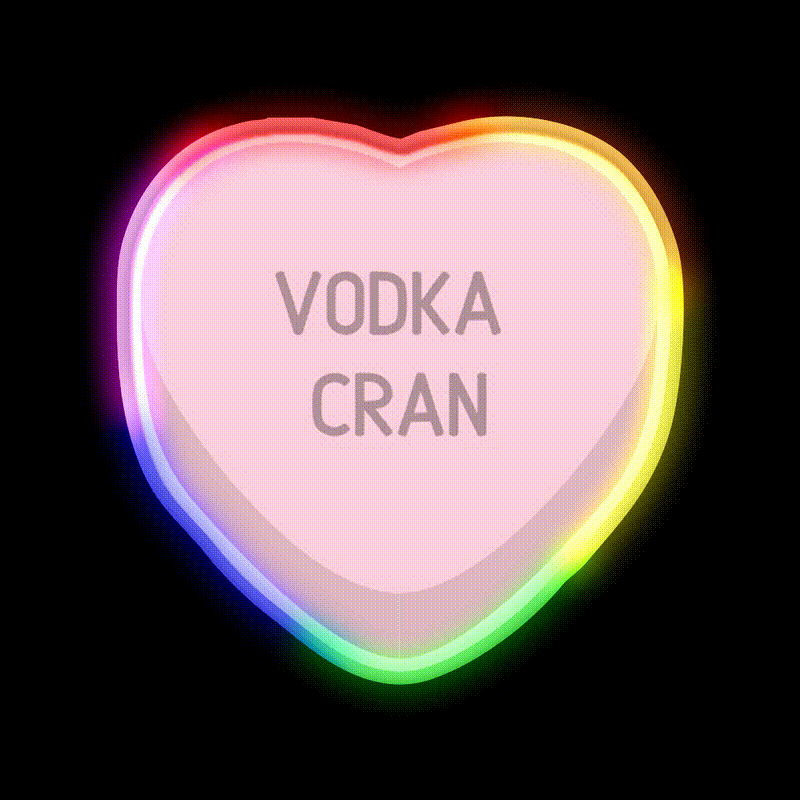 Vodka Cran Candy Heart Cocktail Bar Decor Led Neon Sign Rgb Color - LED neon sign close-up detail