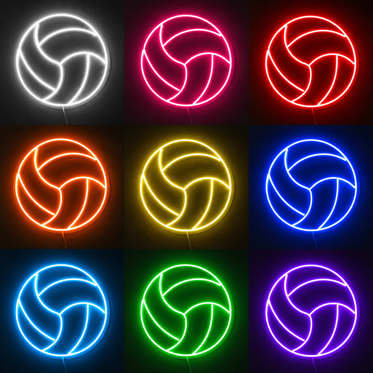 Volleyball Wall Decor LED Neon Sign color grid