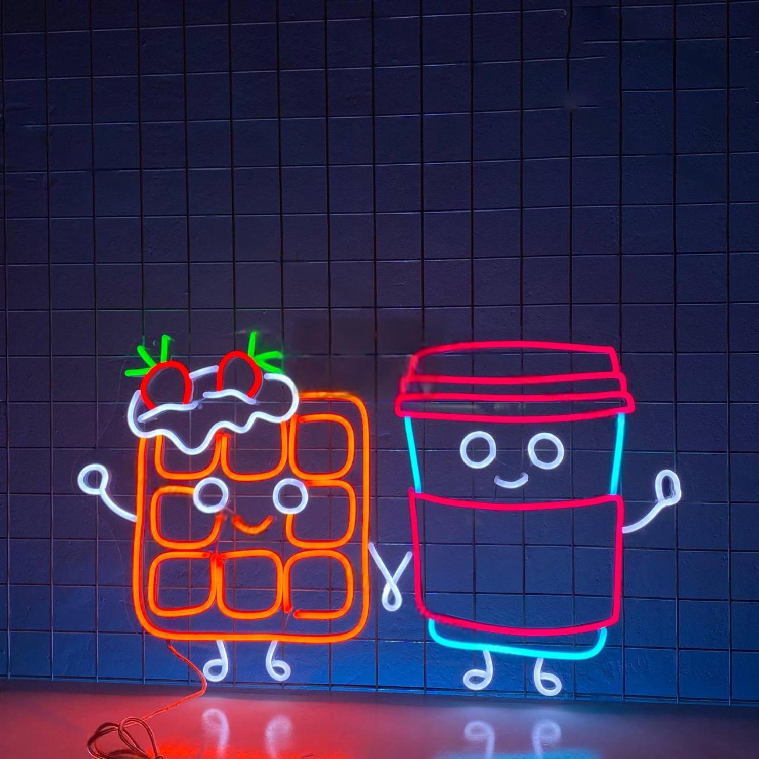 Waffle And Coffee Cup Led Neon Sign Food Led Neon Sign | Shineneon