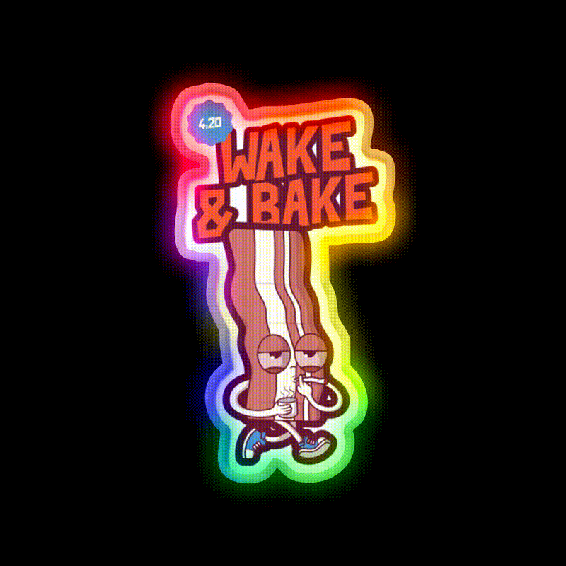 Wake And Bake 420 Hemp Inspired Green Leaf Led Neon Sign Rgb Color - LED neon sign close-up detail