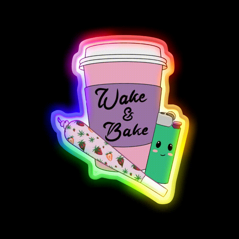 Wake And Bake Hemp Inspired Green Leaf Led Neon Sign Rgb Color - LED neon sign close-up detail