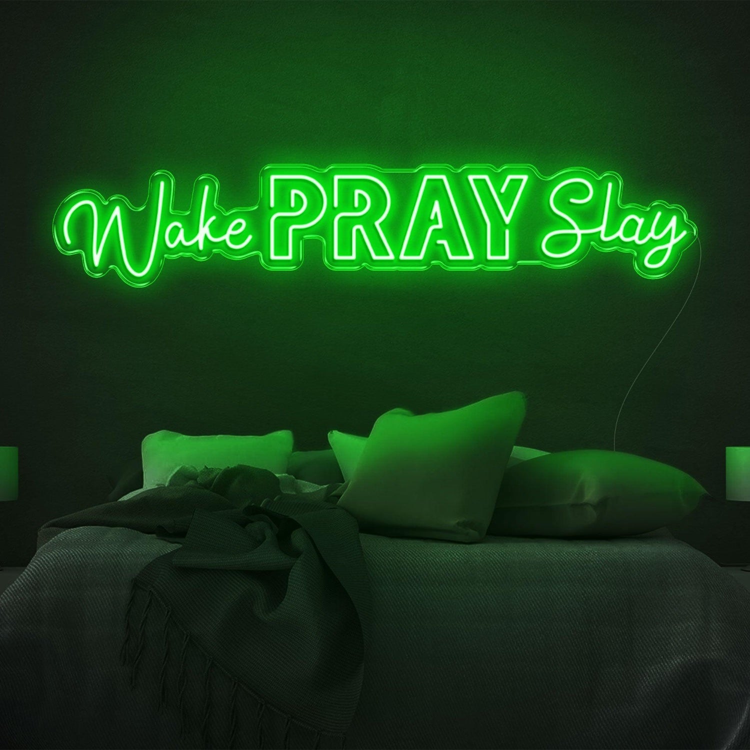 Wake Pray Slay Bright Yellow Led Neon Sign For Bedroom Wall Decor | Shineneon