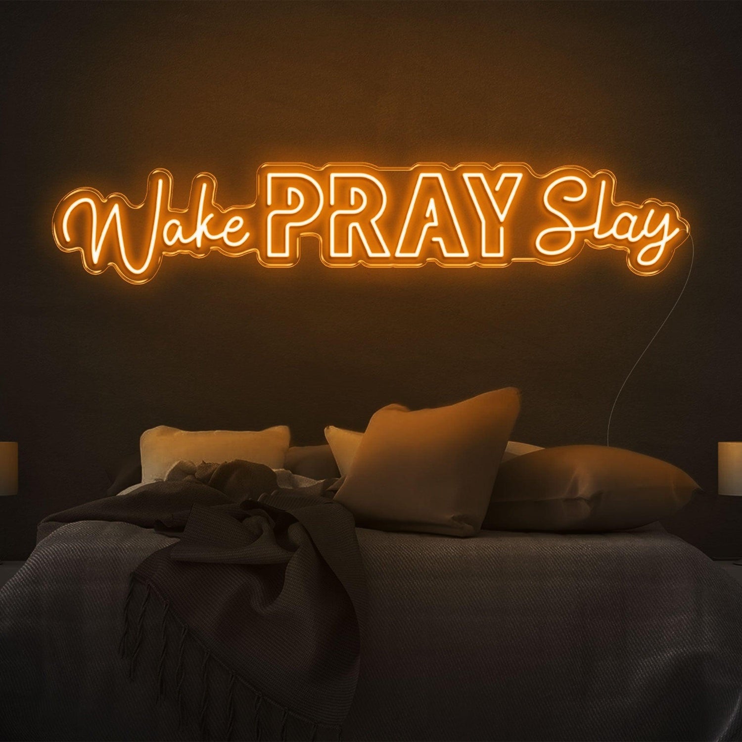 Wake Pray Slay Bright Yellow Led Neon Sign For Bedroom Wall Decor | Shineneon