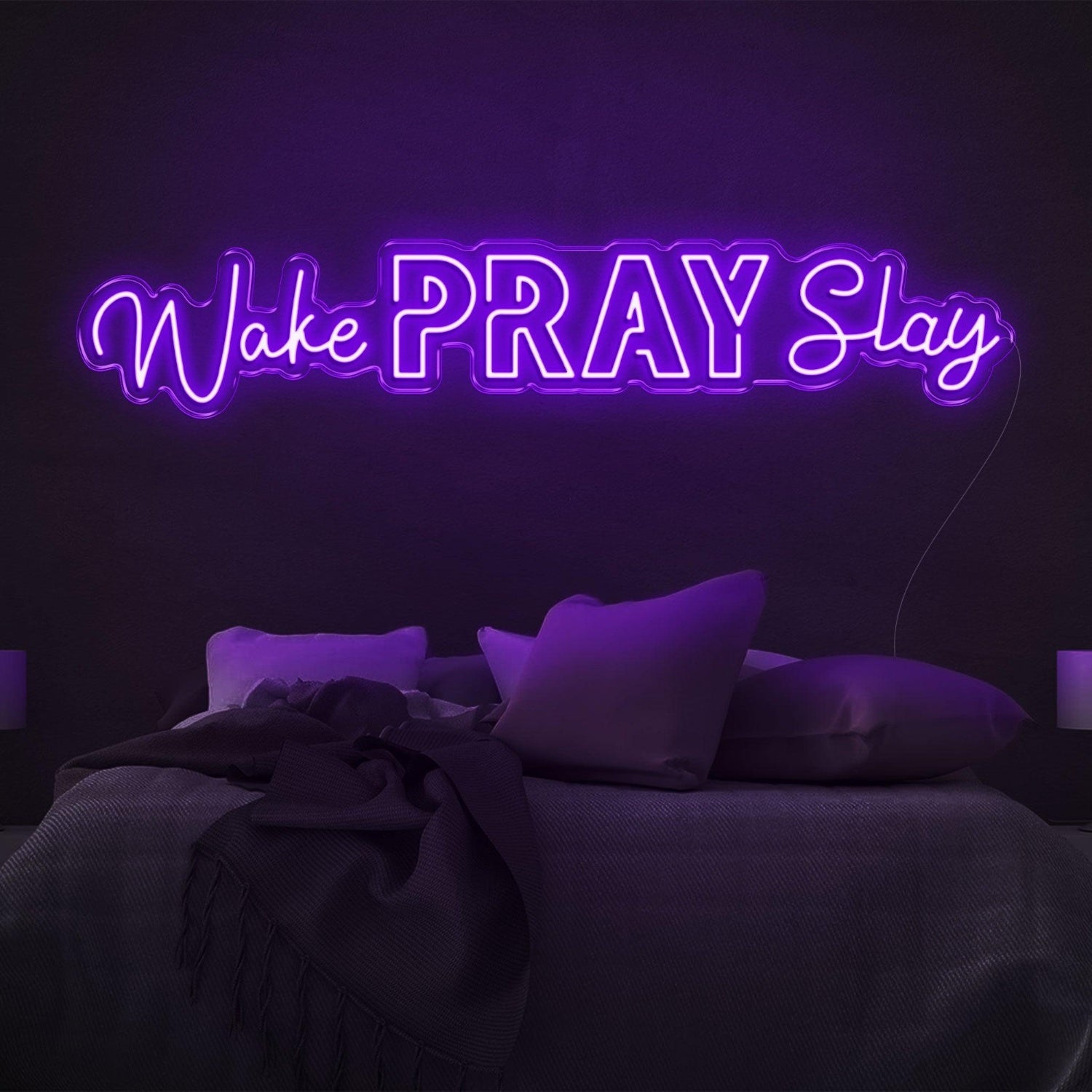 Wake Pray Slay Bright Yellow Led Neon Sign For Bedroom Wall Decor | Shineneon