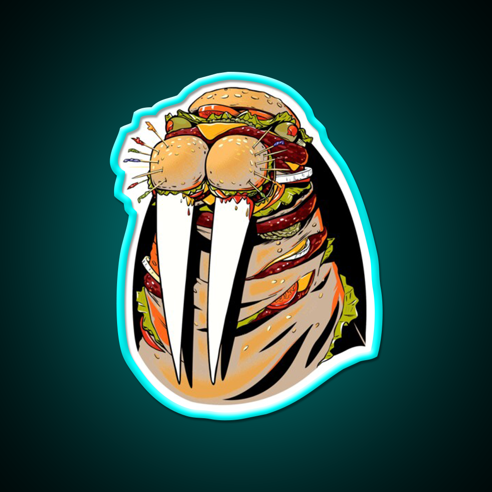 Walrus Burger Fast Food Led Neon Sign For Burger Place Rgb Color