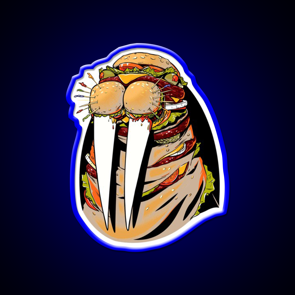 Walrus Burger Fast Food Led Neon Sign For Burger Place Rgb Color