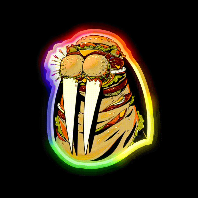 Walrus Burger Fast Food Led Neon Sign For Burger Place Rgb Color