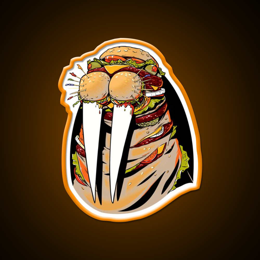 Walrus Burger Fast Food Led Neon Sign For Burger Place Rgb Color