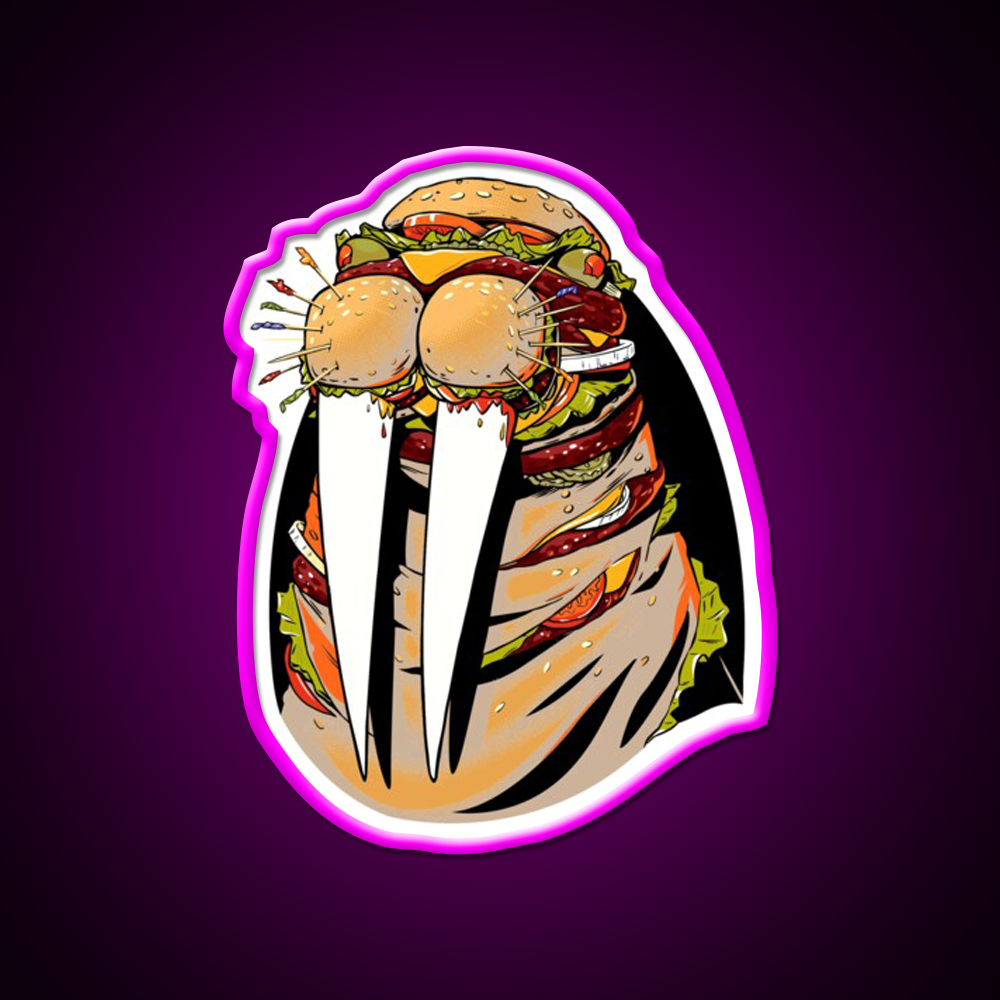 Walrus Burger Fast Food Led Neon Sign For Burger Place Rgb Color