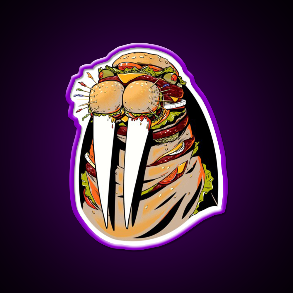 Walrus Burger Fast Food Led Neon Sign For Burger Place Rgb Color