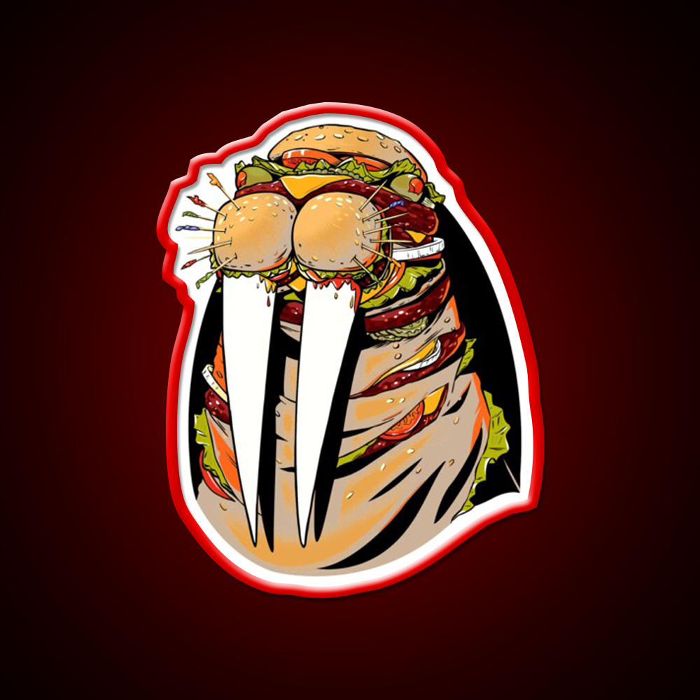 Walrus Burger Fast Food Led Neon Sign For Burger Place Rgb Color