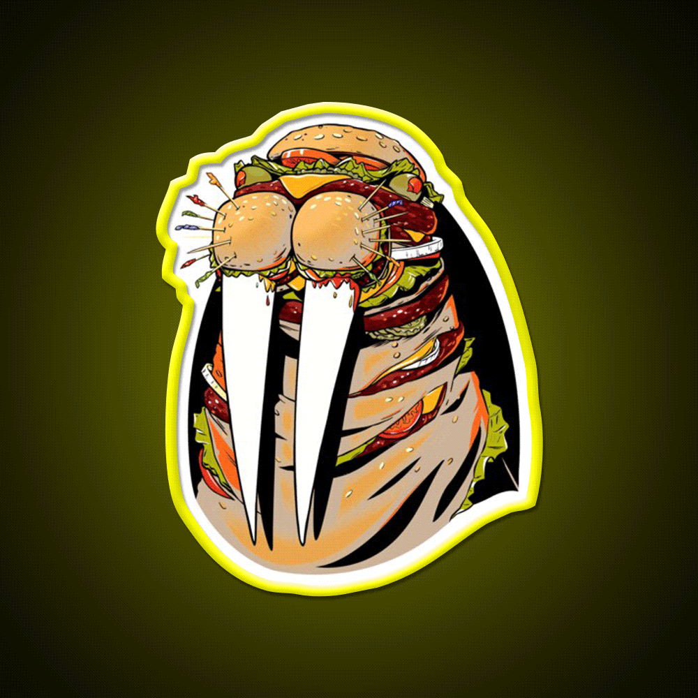 Walrus Burger Fast Food Led Neon Sign For Burger Place Rgb Color
