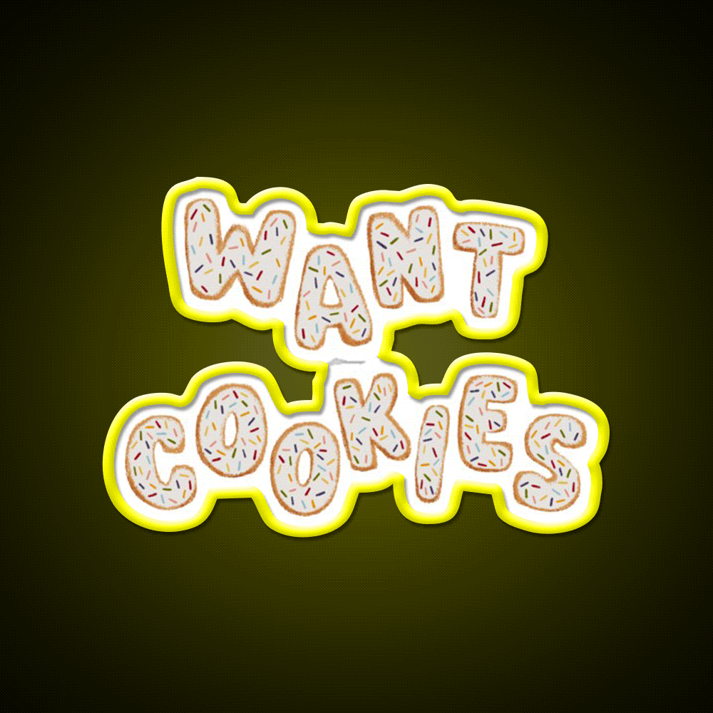 Want Cookies Lettering Snack Food Led Neon Sign Rgb Color - Custom LED neon sign front view