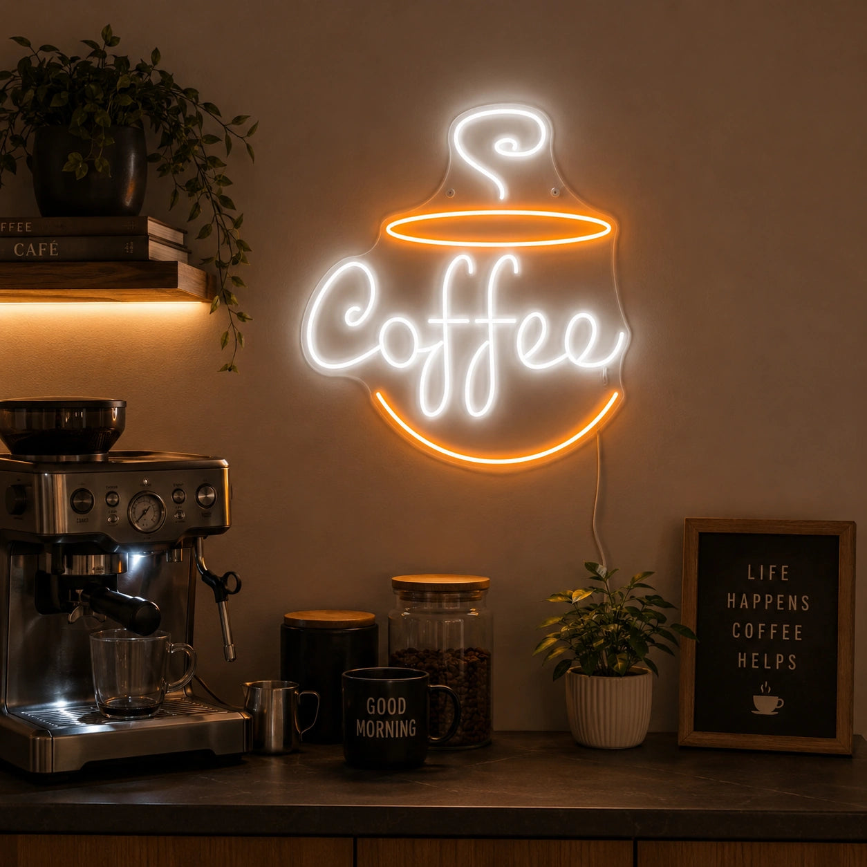Warm Coffee Wall Neon Sign LED Neon Sign real lifestyle scene