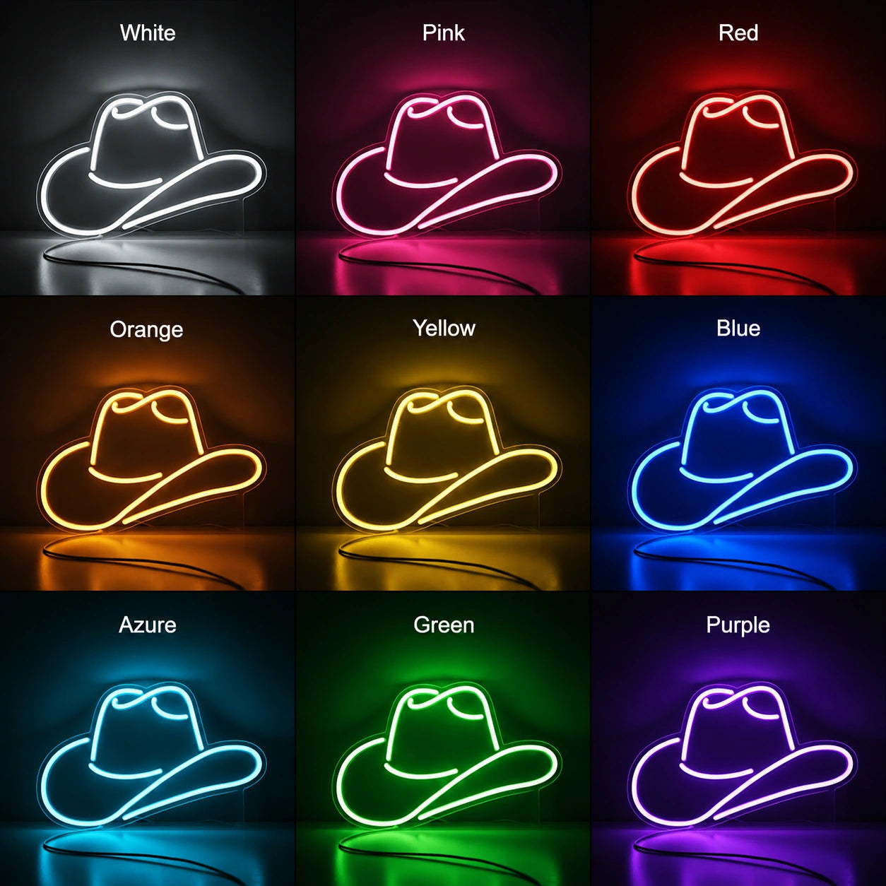 Warm Cowboy Hat Neon Sign LED Neon Sign color grid