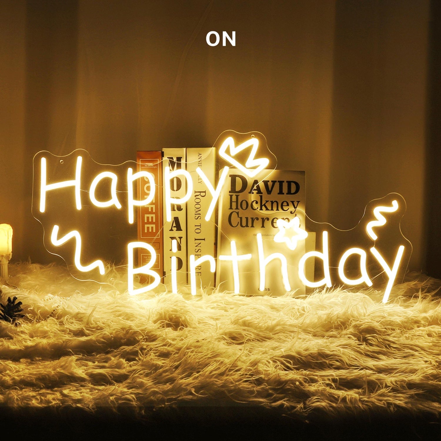 Warm White Happy Birthday Hearts Stars Swirls Led Neon Sign For Indoor Party Decor | Shineneon