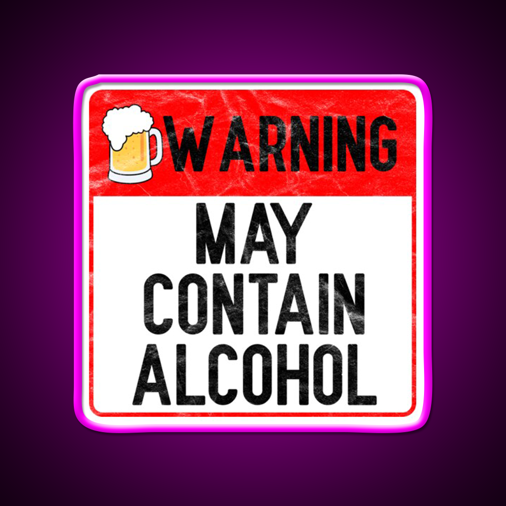 Warning May Contain Alcohol Beer Bar Decor Led Neon Sign Rgb Color - Neon sign mounted on wall in room