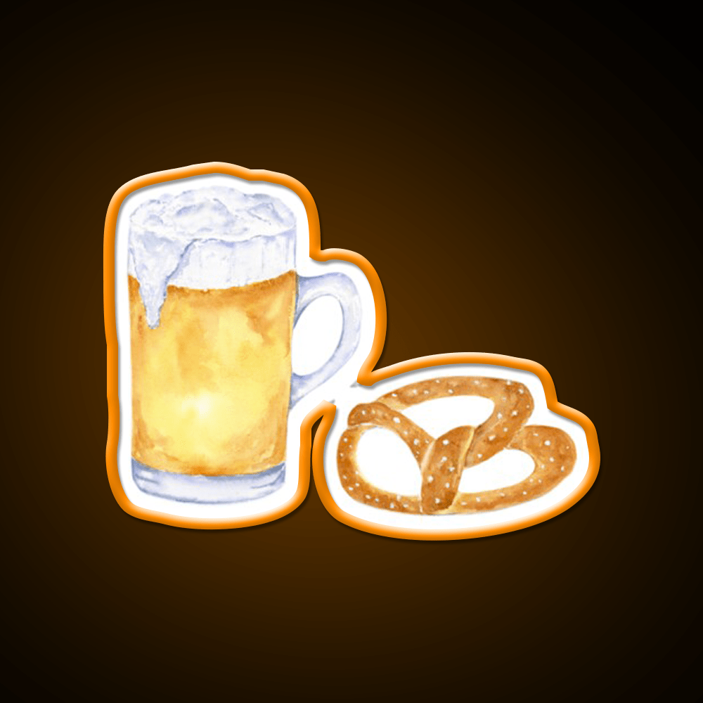 Watercolor Beer And Pretzel Snack Food Led Neon Sign Rgb Color - Shineneon