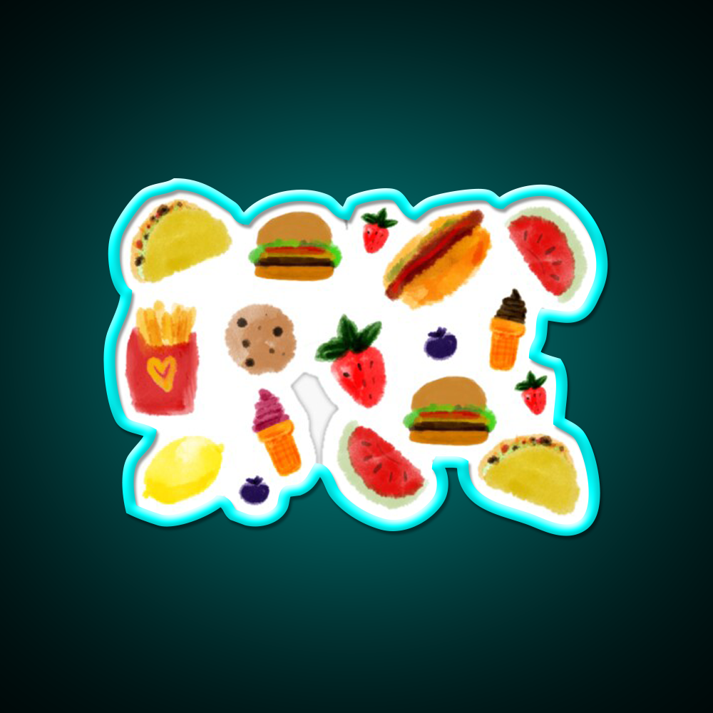 Watercolor Foods Fast Food Led Neon Sign For Burger Place Rgb Color