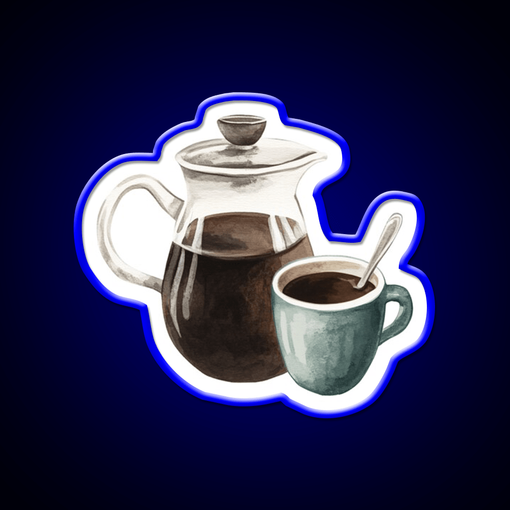 Watercolor French Press And Coffee Mug Cafe Led Neon Sign Espresso Bar Art Rgb Color - Shineneon
