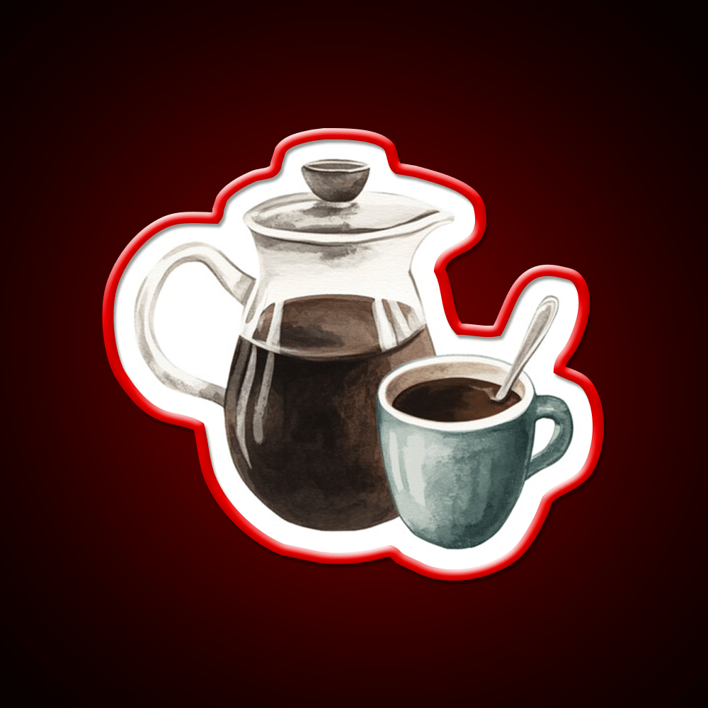 Watercolor French Press And Coffee Mug Cafe Led Neon Sign Espresso Bar Art Rgb Color - Shineneon