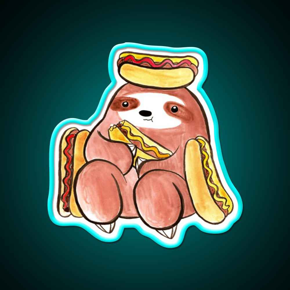 Watercolor Sloth Eating Hotdogs Fast Food Led Neon Sign For Burger Place Rgb Color
